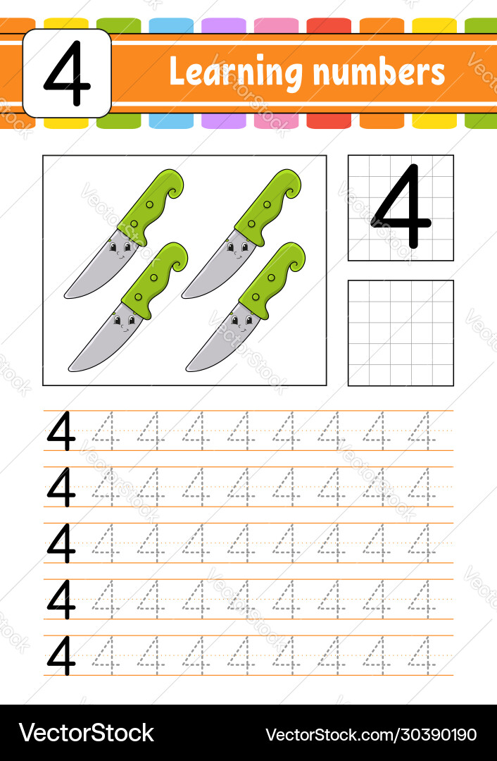 Number 4 Handwriting Practice vector image