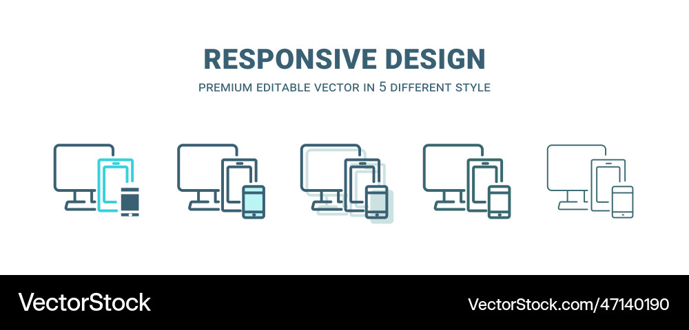 Responsive design icon in 5 different style vector image