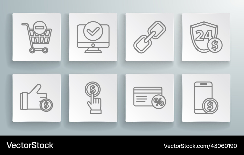 Set line hand holding coin computer monitor Set line hand holding coin computer monitor vector image