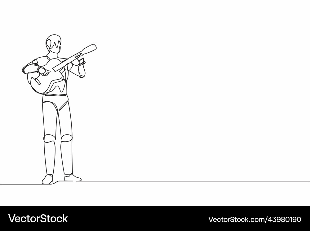 Single continuous line drawing robot playing Single continuous line drawing robot playing Vector Image