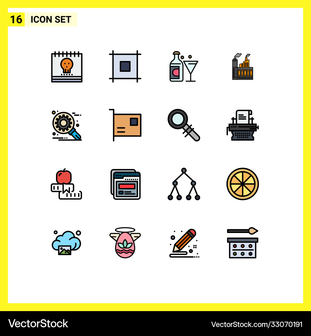 16 universal flat color filled lines set for web vector image