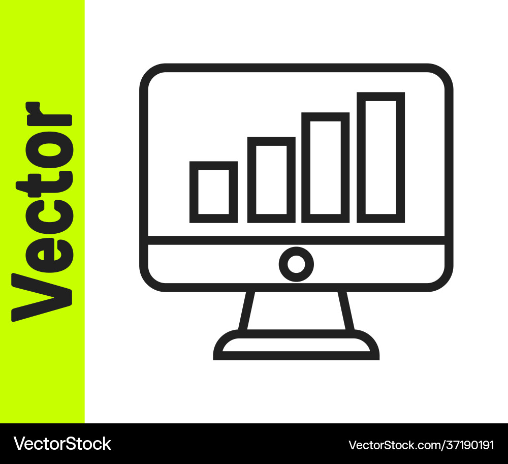 Black line computer monitor with graph chart icon Black line computer monitor with graph chart icon vector image