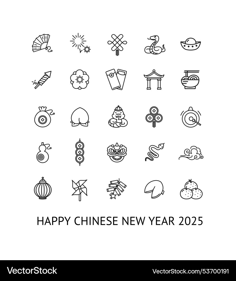 Chinese new year 2025 signs thin line icons set Chinese new year 2025 signs thin line icons set vector image