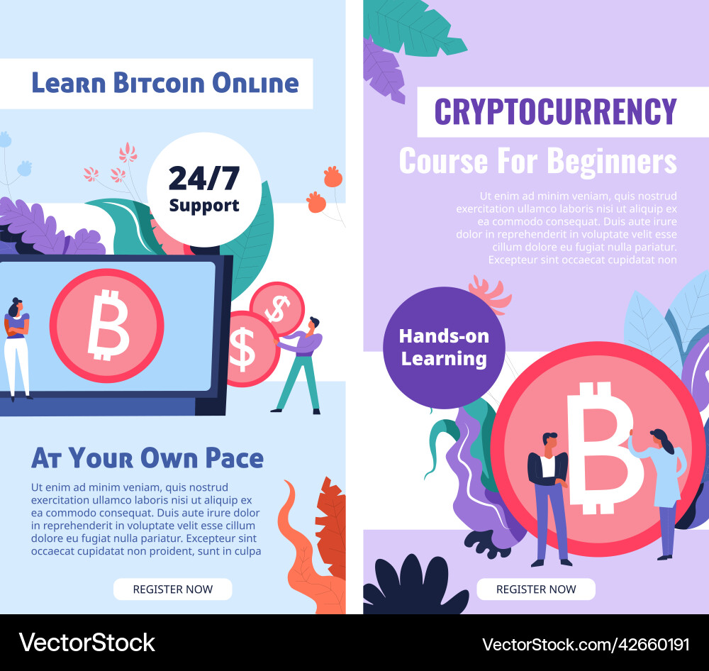 Cryptocurrency course for beginners learn bitcoin Cryptocurrency course for beginners learn bitcoin vector image
