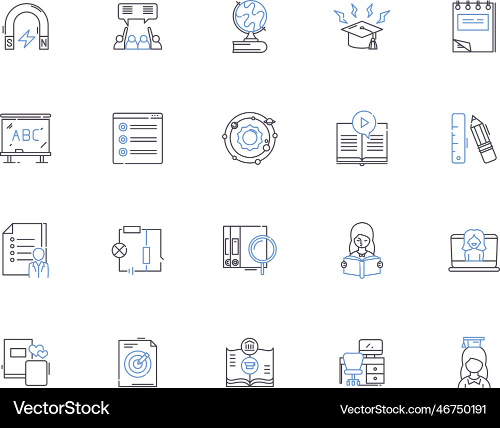 Homework outline icons collection exercise Homework outline icons collection exercise Vector Image