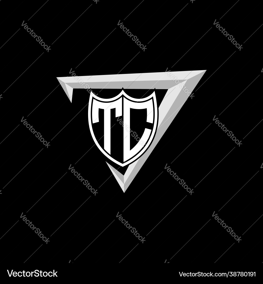 Initial letter t c shield shape with triangular Initial letter t c shield shape with triangular Vector Image