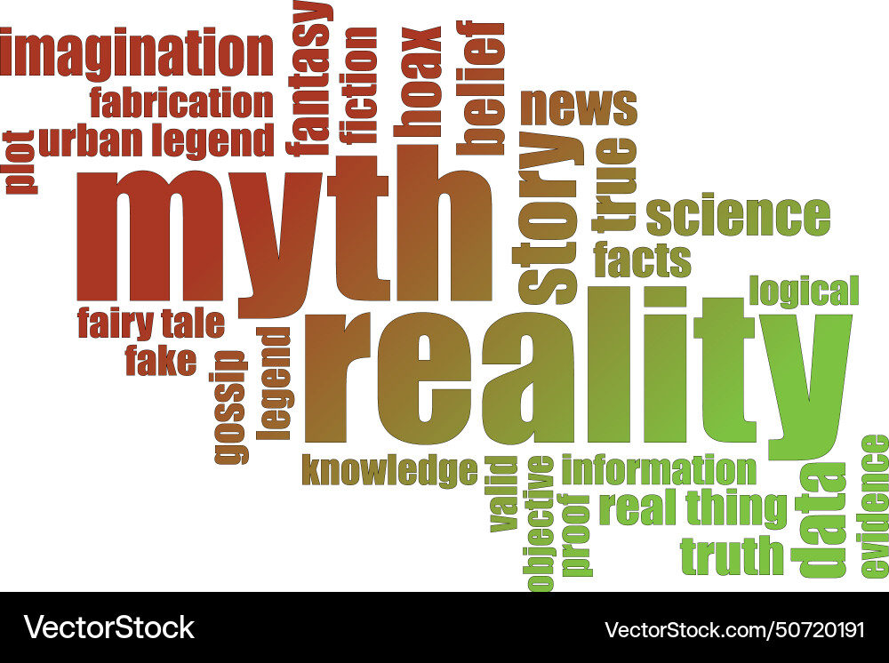 Myth and reality word cloud - science data vector image