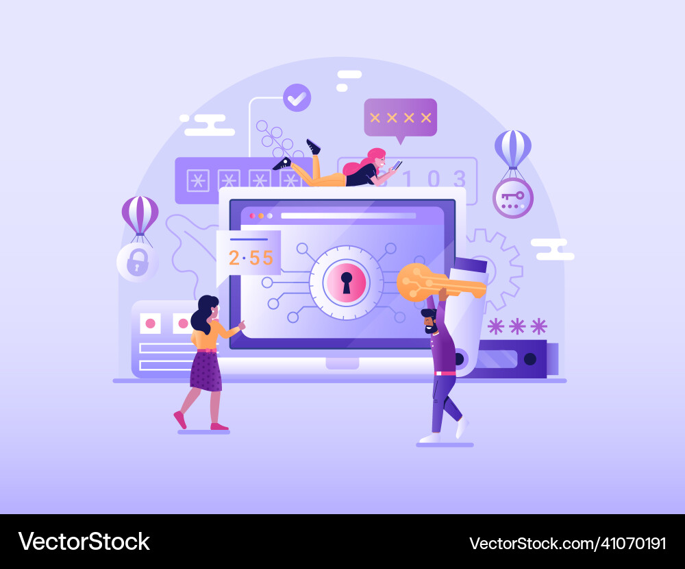 Password storage and data encryption flat scene Password storage and data encryption flat scene vector image