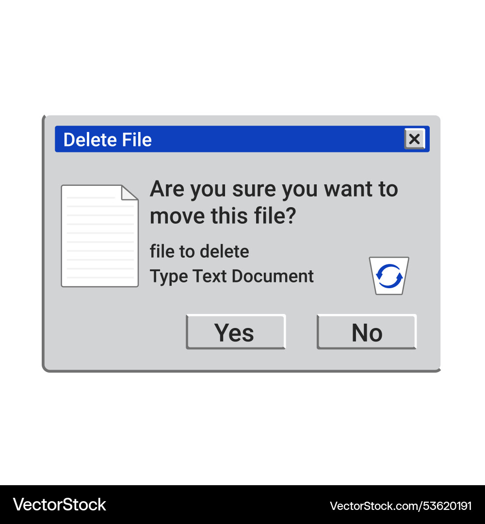 Retro delete file message recycling bin window vector image