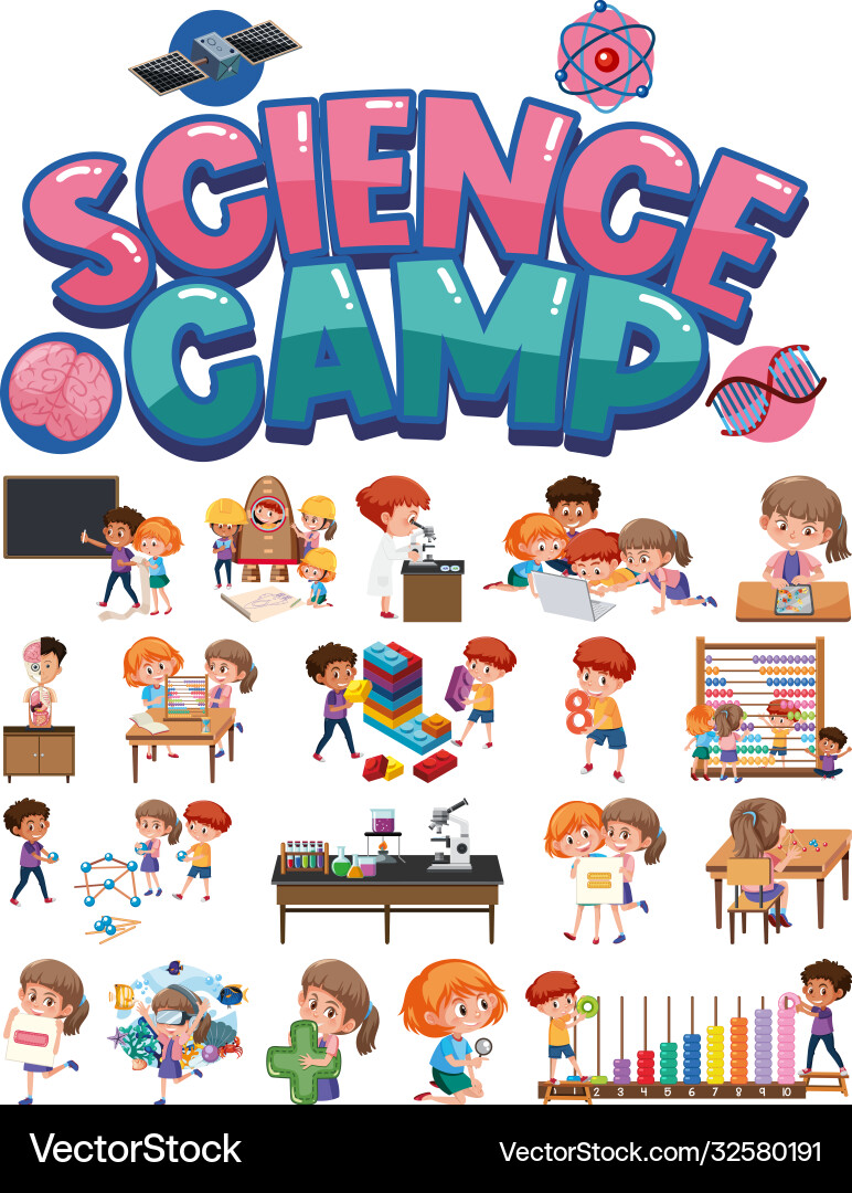 Science camp logo and set children Science camp logo and set children vector image