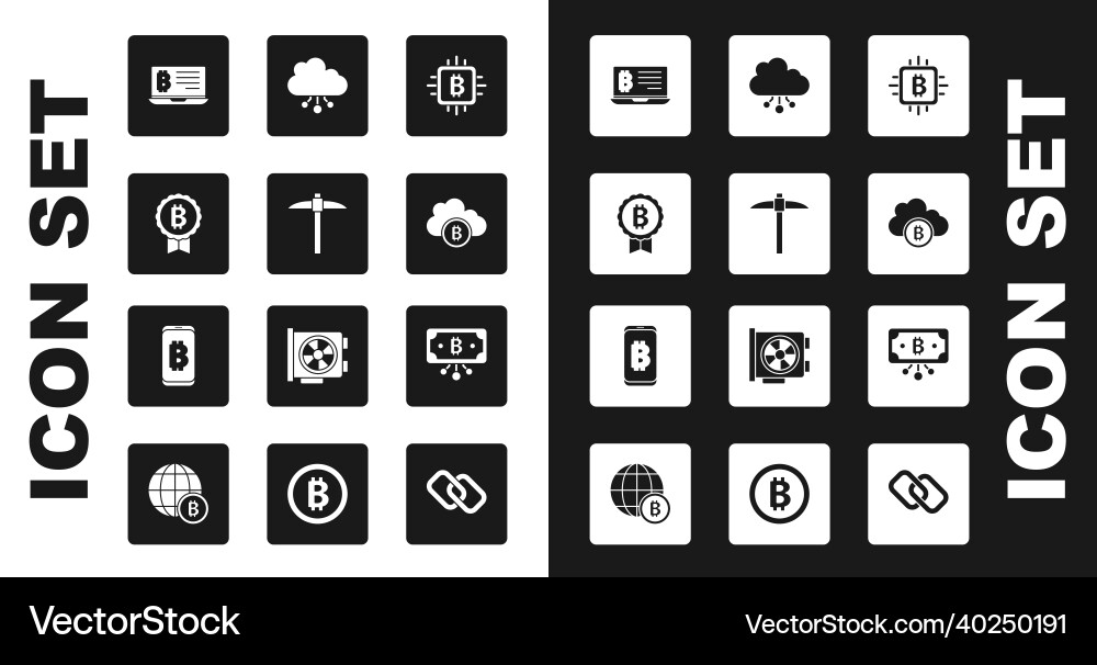Set cpu mining farm pickaxe bitcoin Set cpu mining farm pickaxe bitcoin Vector Image
