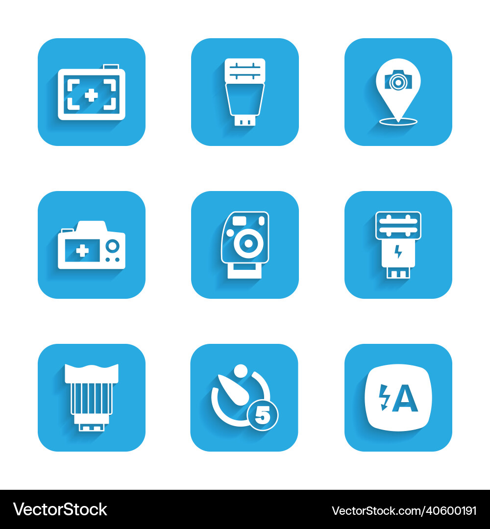 Set photo camera timer auto flash Set photo camera timer auto flash vector image