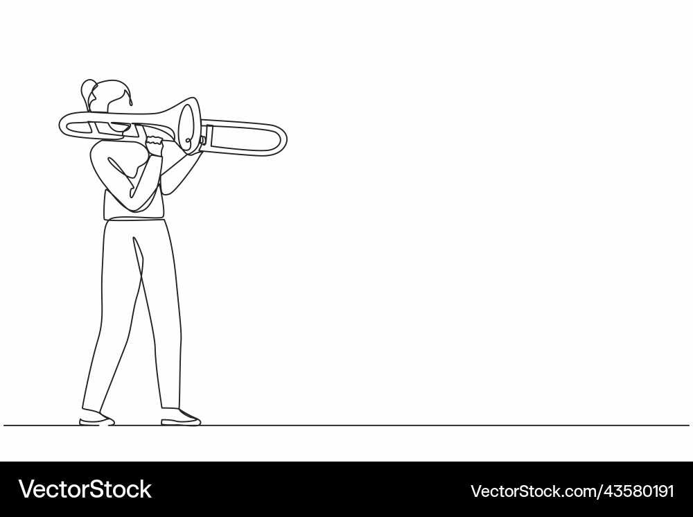 Single continuous line drawing trombone player Single continuous line drawing trombone player Vector Image