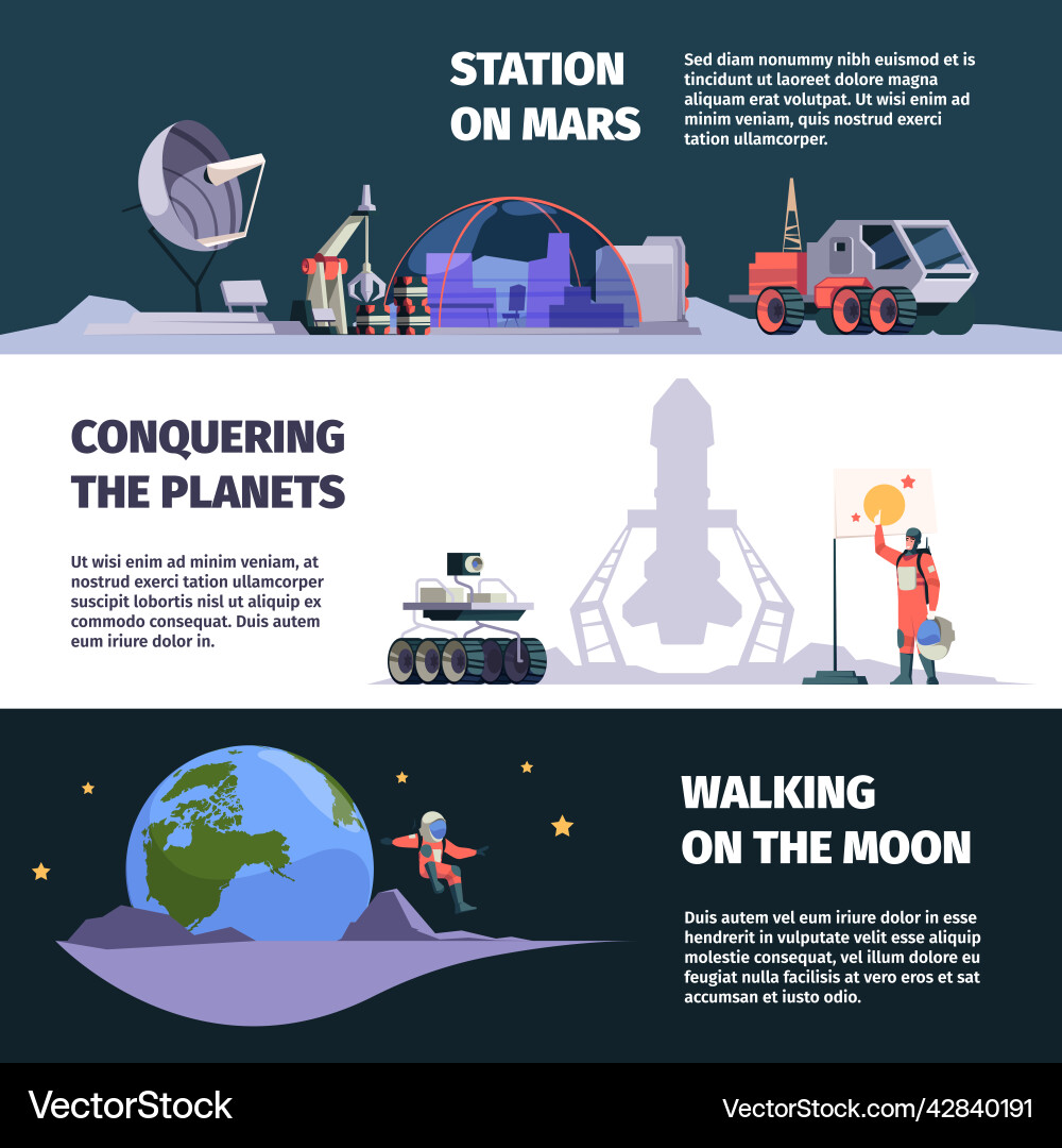 Space universe banners different cosmos planets Space universe banners different cosmos planets vector image