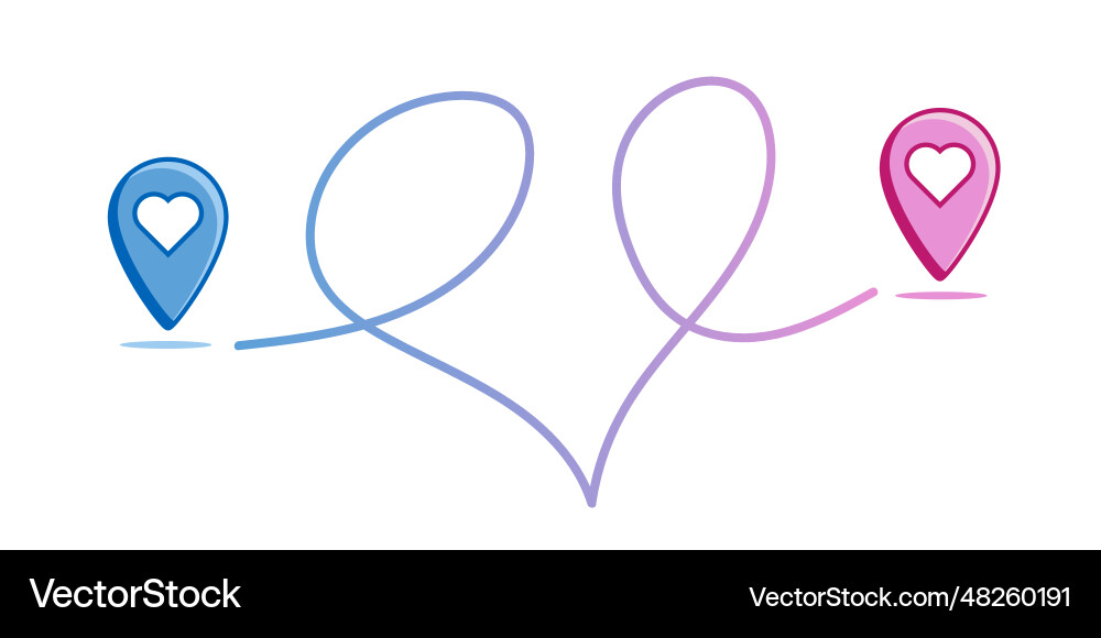 Two navigation points with a heart inside Vector Image