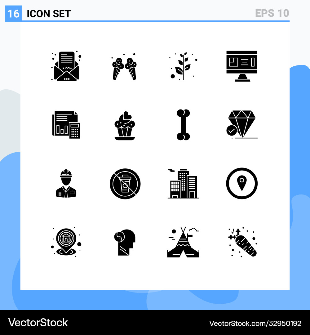 16 universal solid glyphs set for web and mobile Vector Image