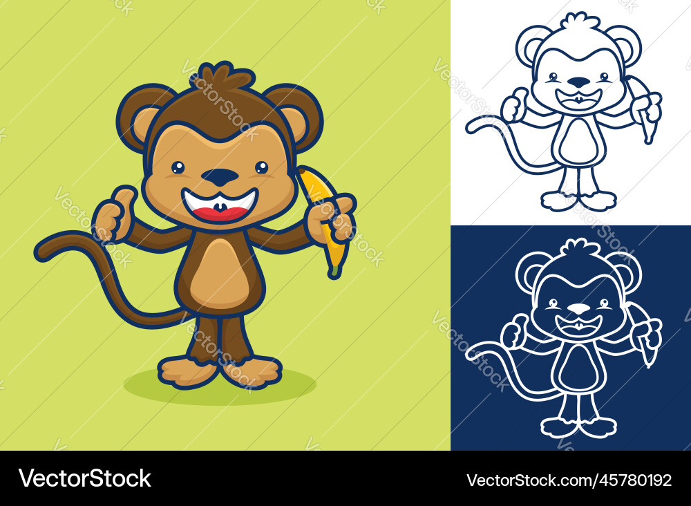 Cute monkey standing while holding banana Cute monkey standing while holding banana vector image