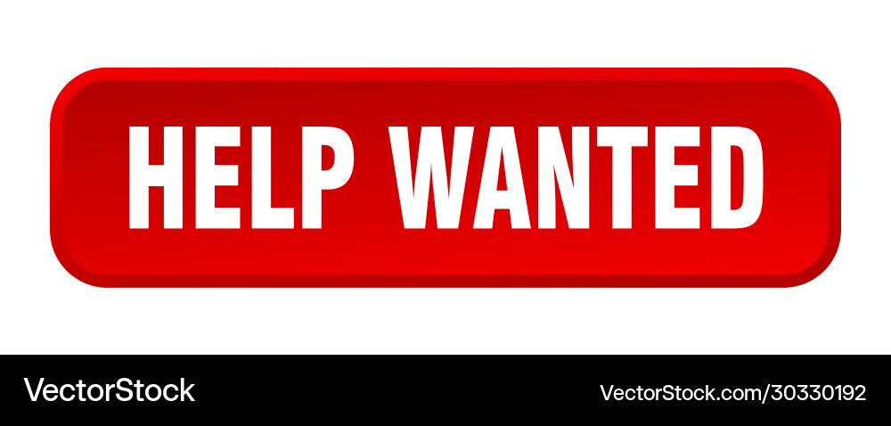 Help wanted button square 3d push vector image
