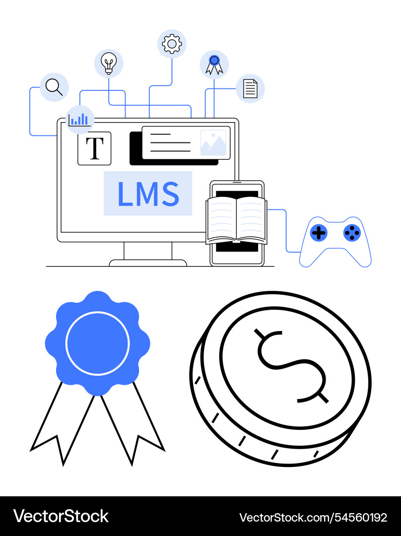 Learning management system with digital interface vector image