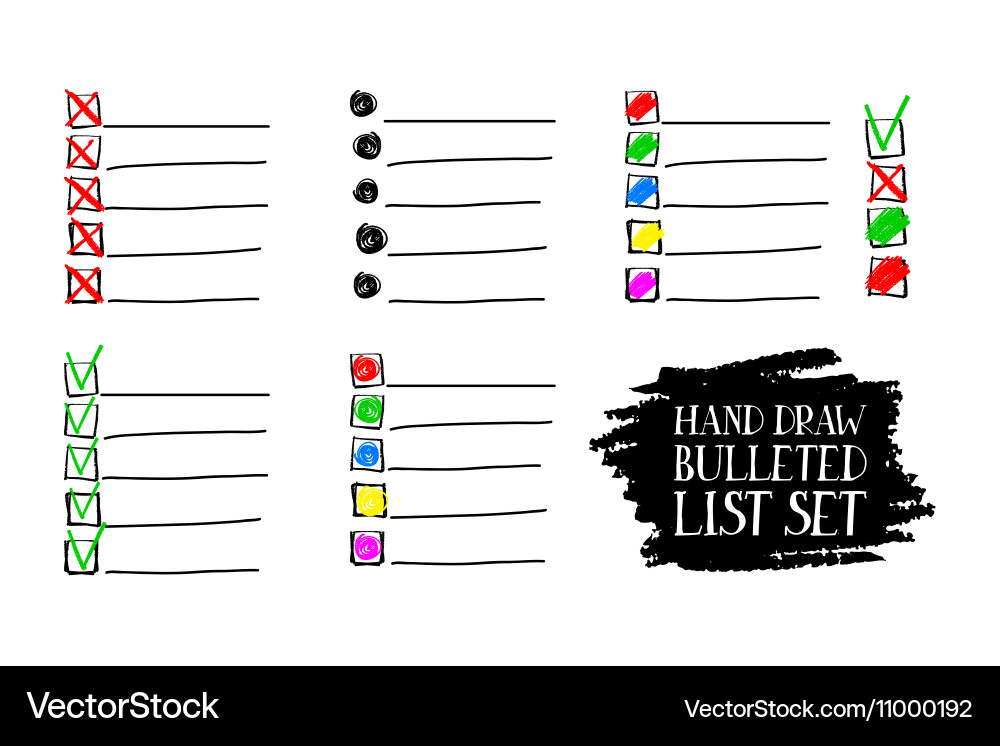 Set of insulated bulleted lists Vector Image
