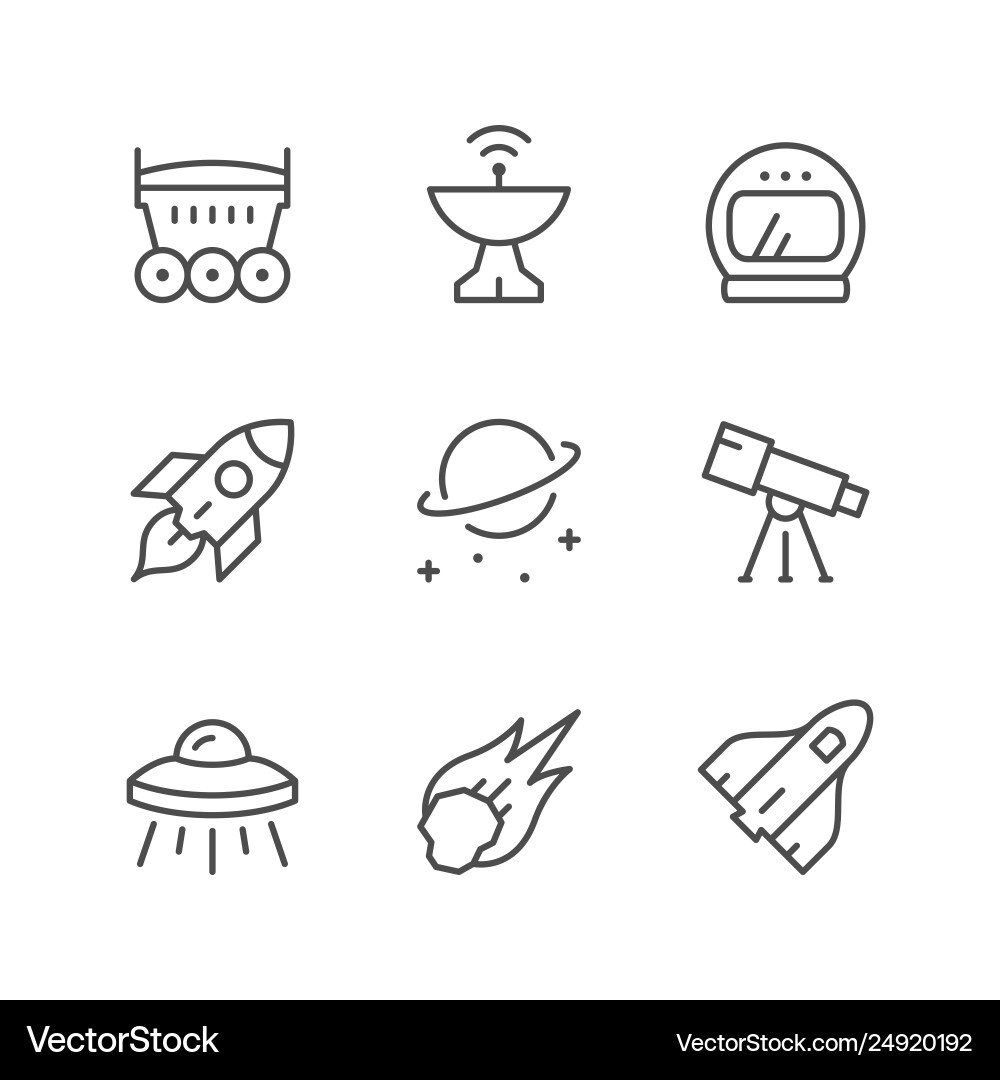 Space Line Icons - Celestial Objects vector image