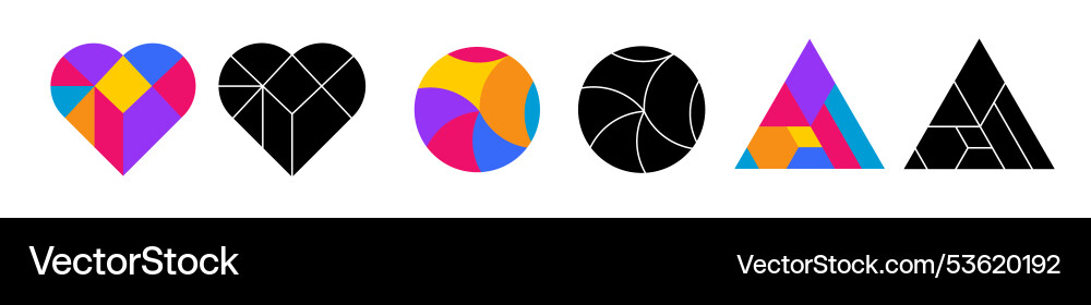 Tangram game heart circle and triangle figures vector image