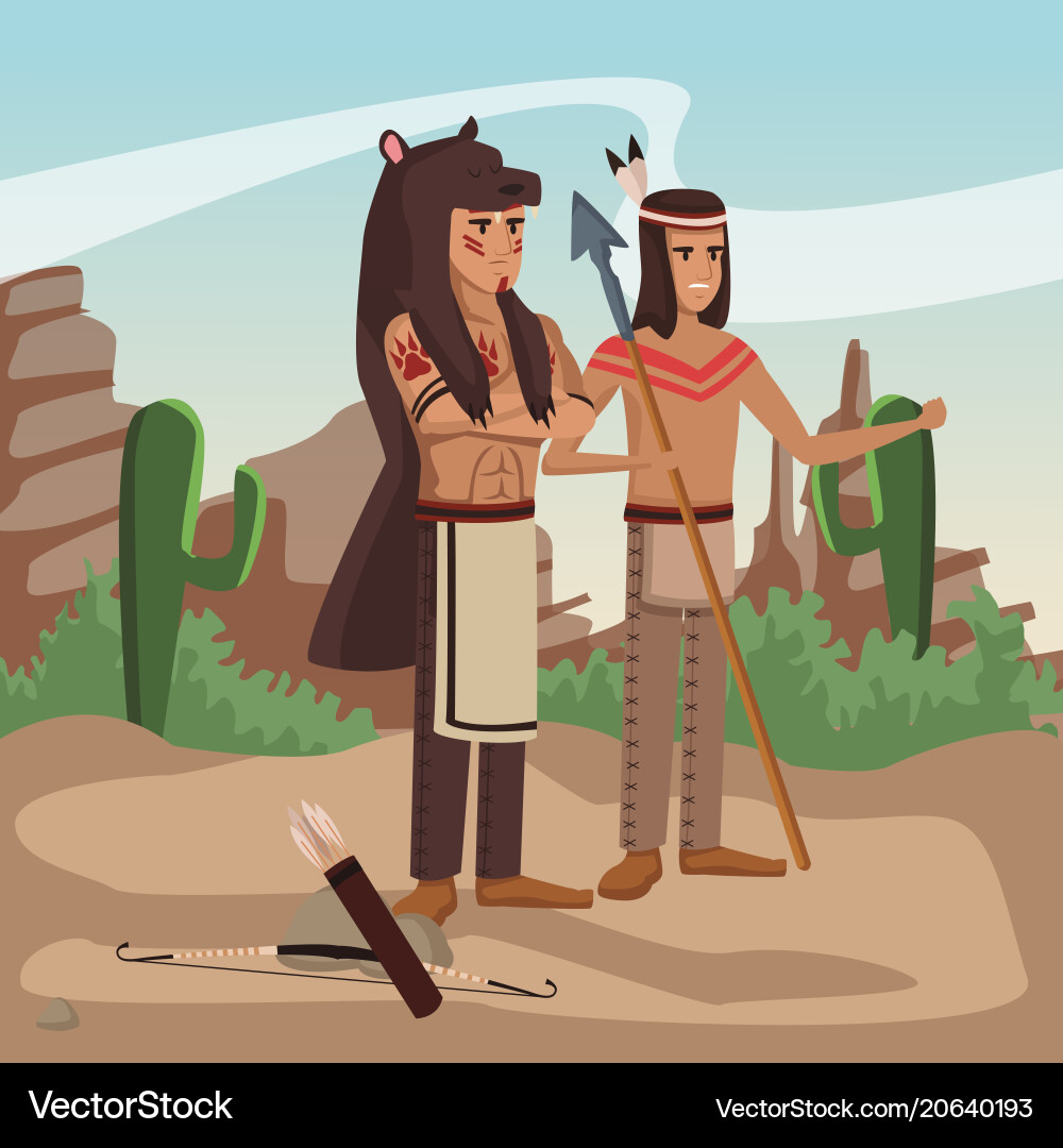 American indian warriors at village – Royalty-Free Vector | VectorStock, image size:1000x1080