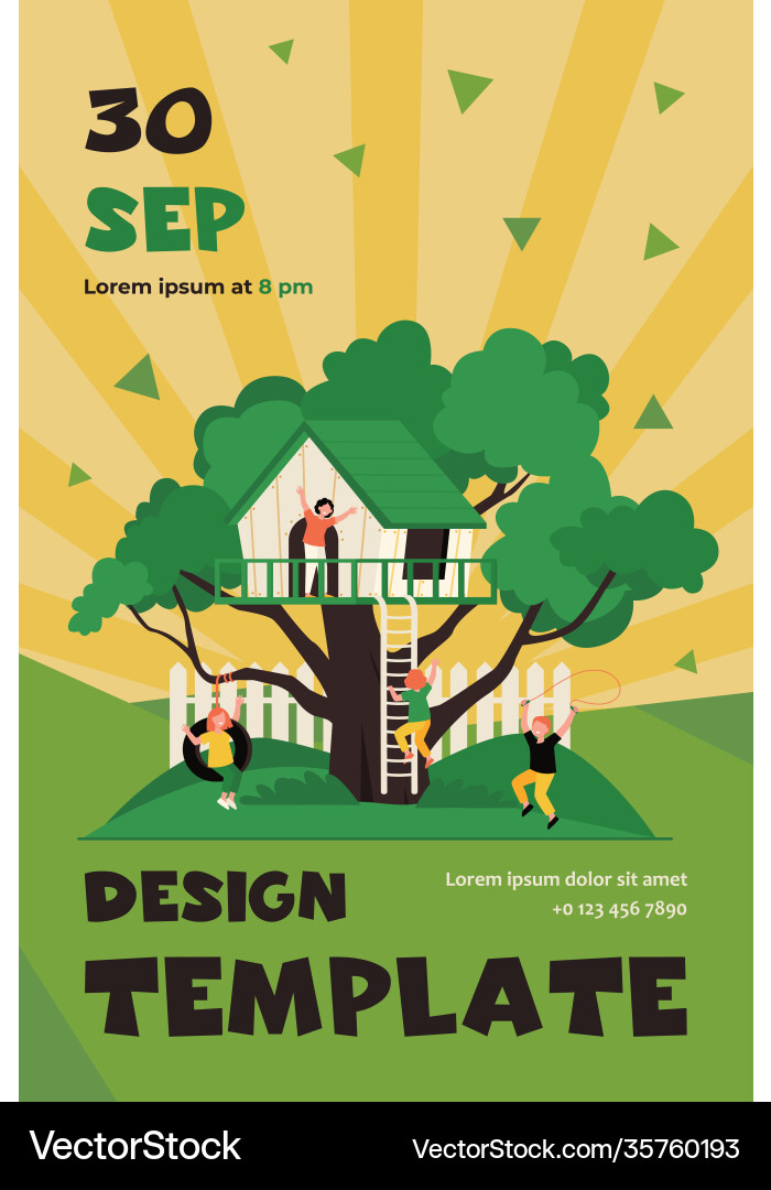 Children playing in playground with treehouse vector image