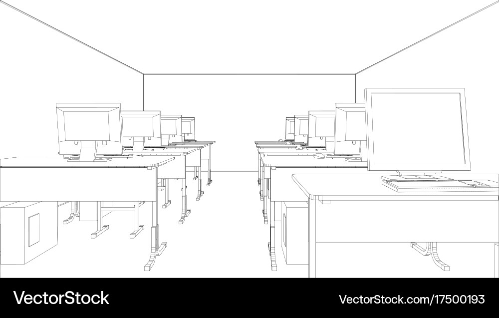 Computerklasse mit Tischen und Computern vektorbild