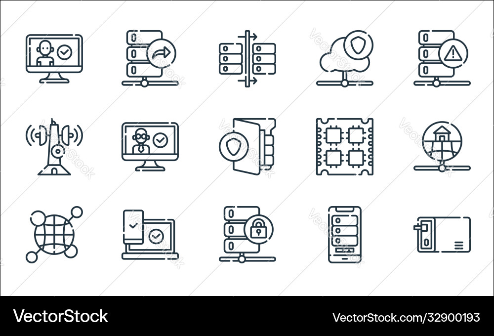 Datenbank- und Serverzeilen-Icons linear set vektorbild