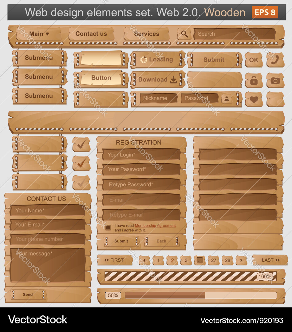 Holz Web Elemente & Icons Vektorbild
