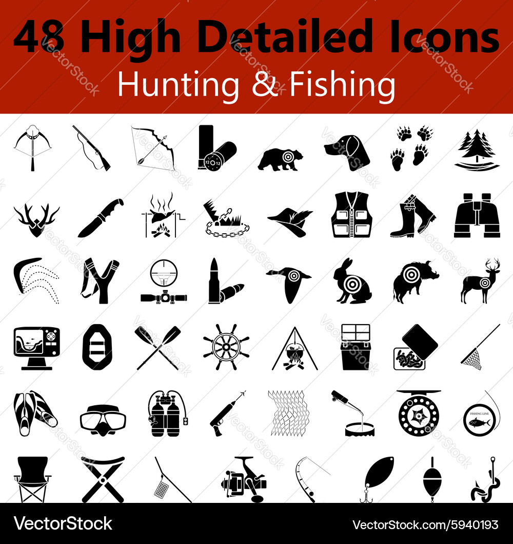 Hunting and Fishing Icons - Detailed Set Vector Image
