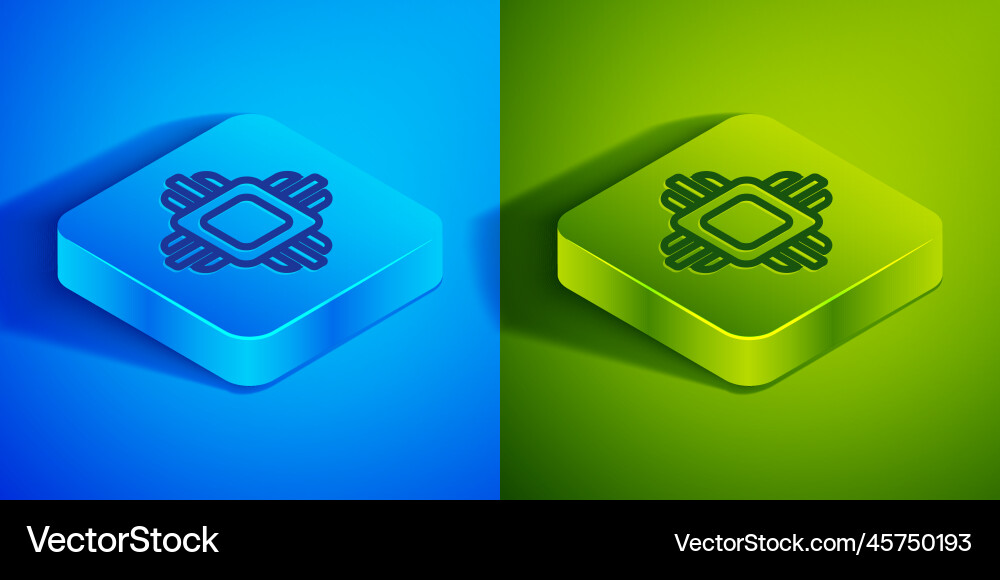 Isometric line computer processor Isometric line computer processor vector image