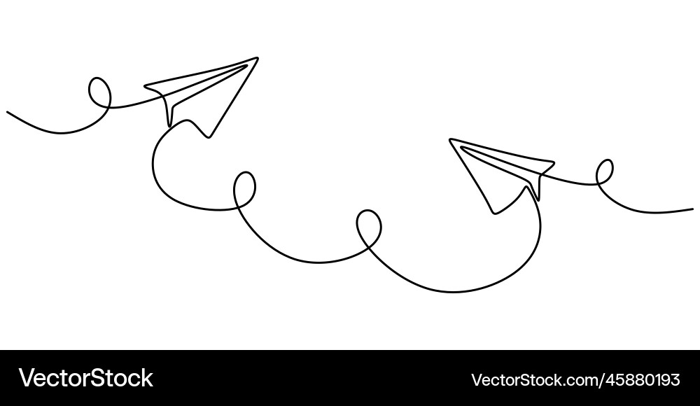 Paper plane drawing continuous single one line Vector Image