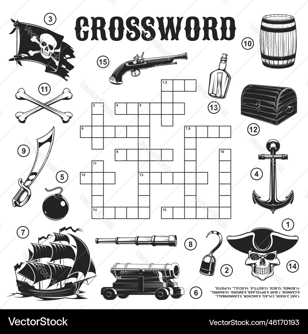 Pirate corsair objects crossword grid find word Pirate corsair objects crossword grid find word vector image