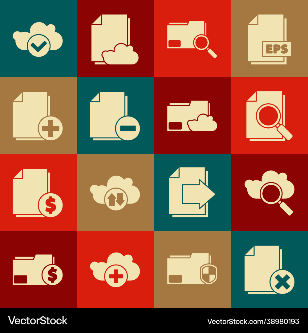 Set delete file document search cloud computing Set delete file document search cloud computing vector image
