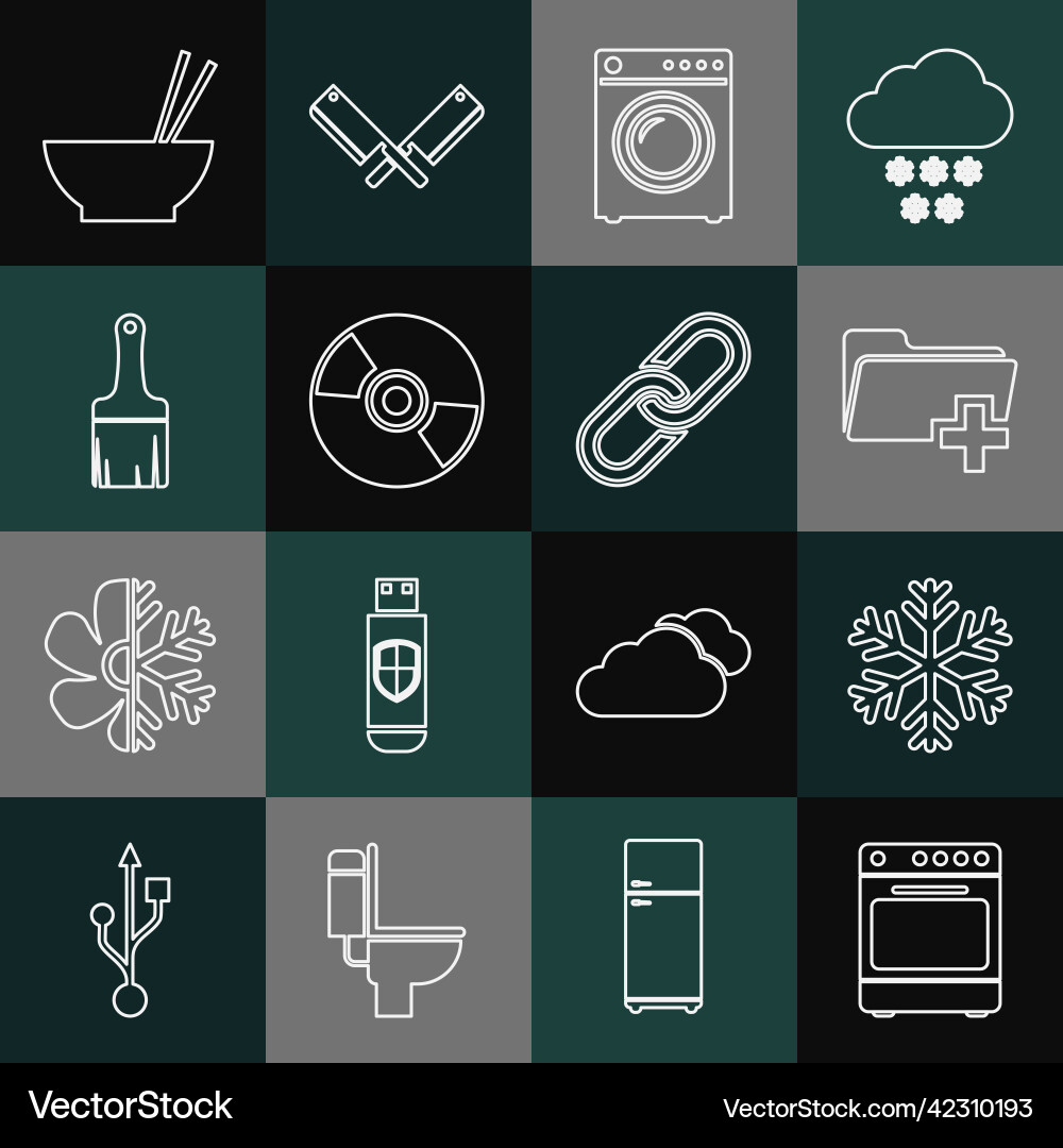 Set line oven snowflake add new folder washer vector image