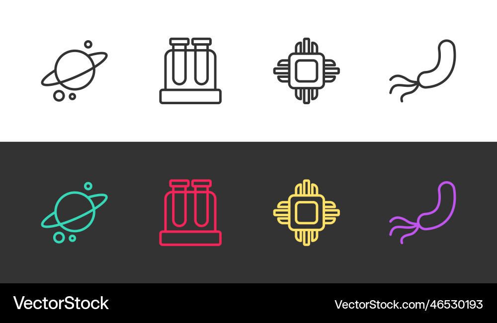 Set line planet saturn test tube processor cpu vector image