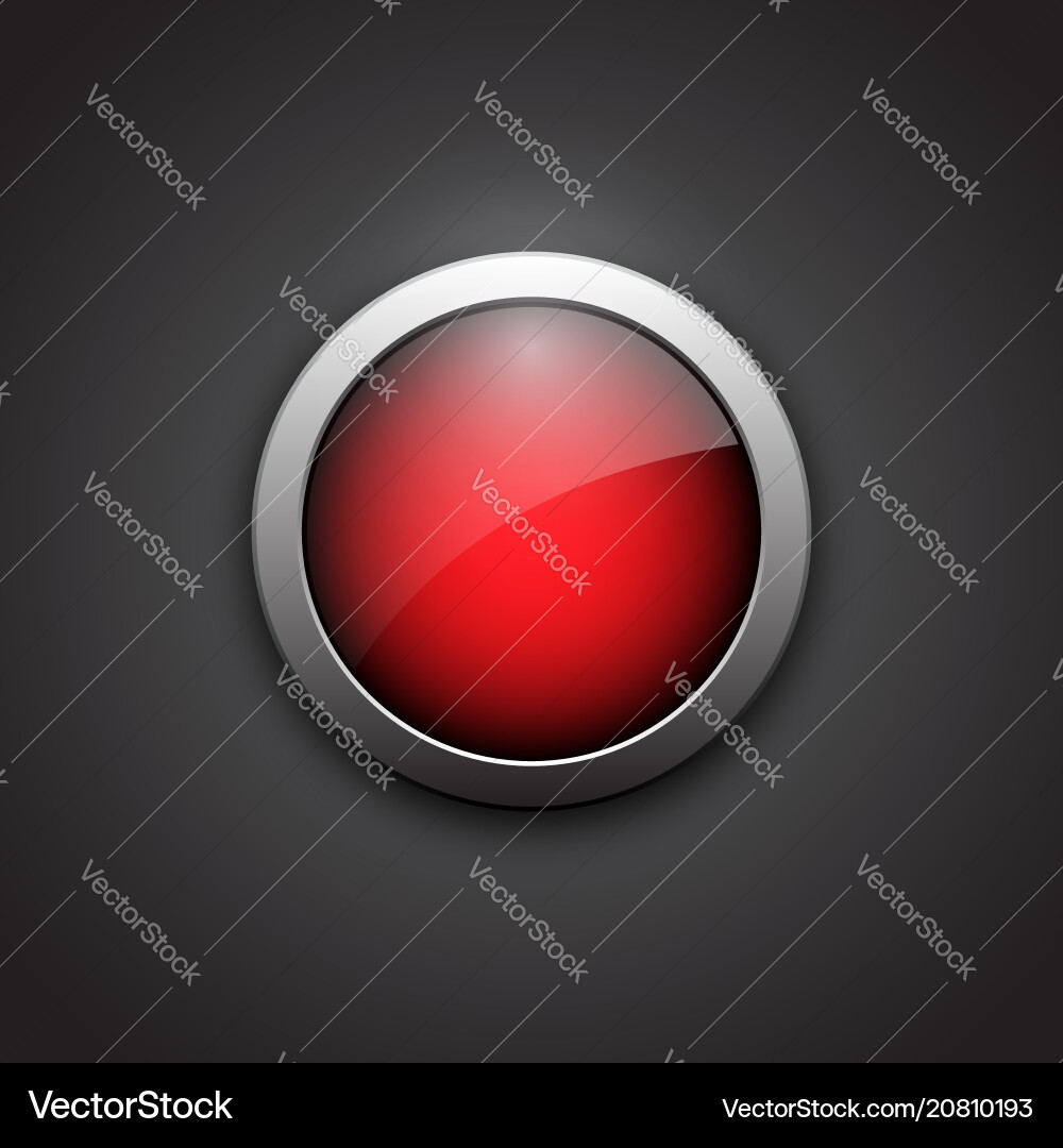 Shiny Red Button with Metallic Shine vector image
