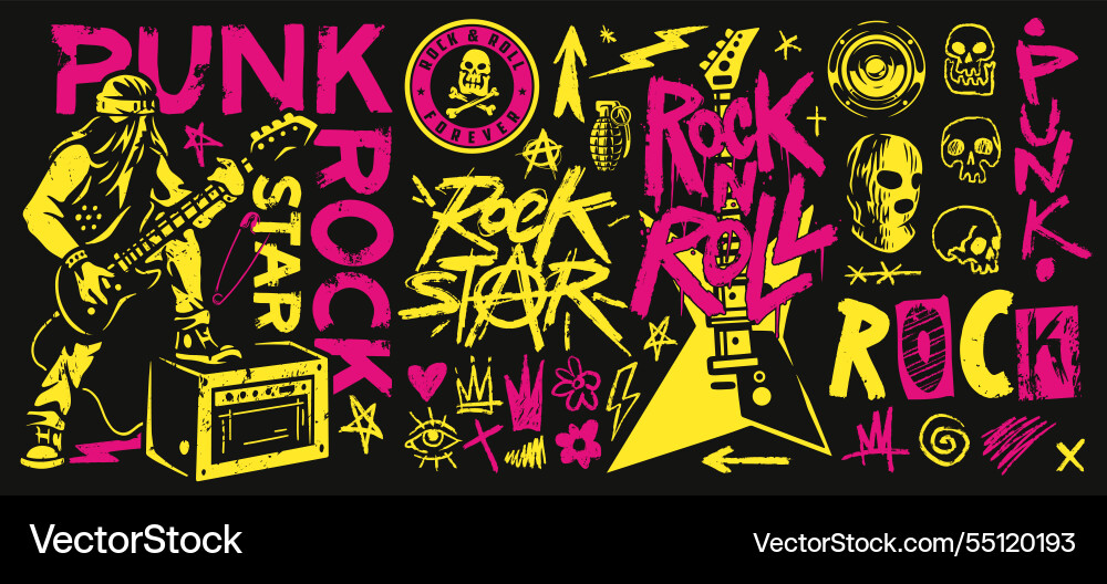 Vibrant punk rock collage art Vibrant punk rock collage art vector image