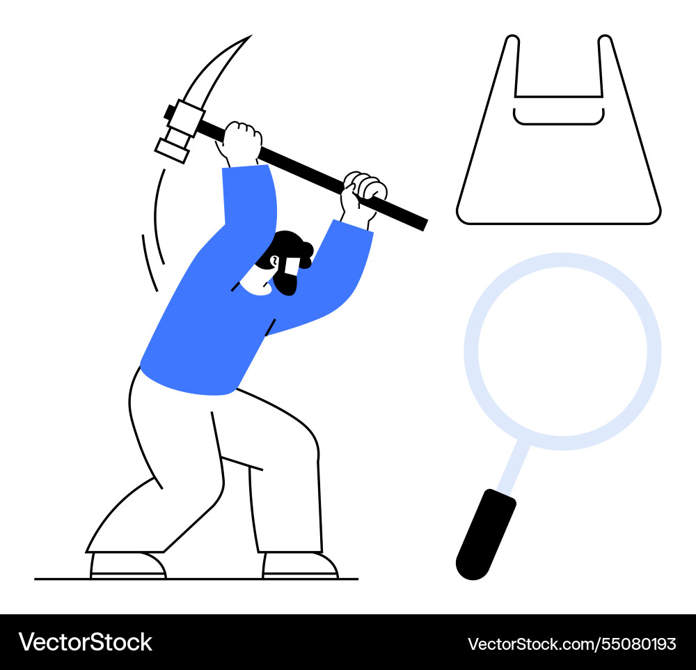 Worker breaking through barriers with pickaxe Worker breaking through barriers with pickaxe vector image