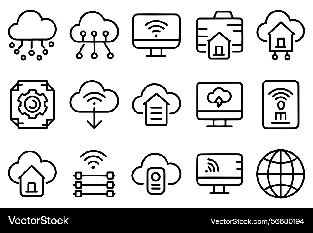 Cloud computing big data icon set editable stroke Cloud computing big data icon set editable stroke vector image