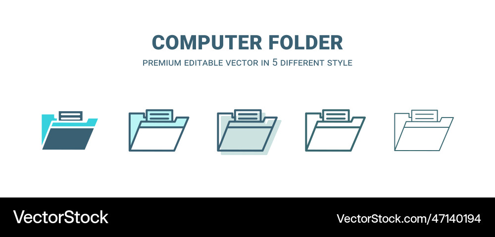 Computer folder icon in 5 different style outline Computer folder icon in 5 different style outline vector image