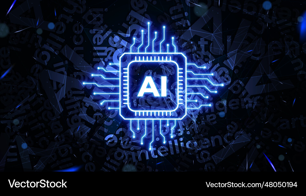 Glowing ai chipset processor with scattered text Glowing ai chipset processor with scattered text vector image