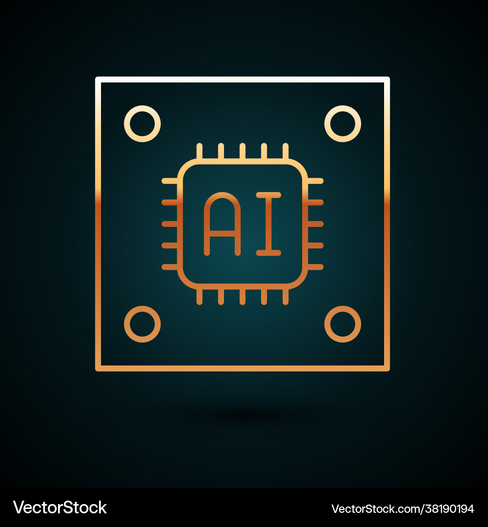Gold line computer processor with microcircuits Gold line computer processor with microcircuits vector image