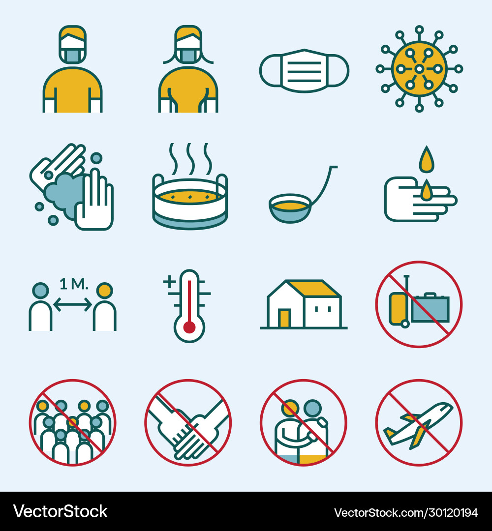 Prevention covid-19 line icons set Prevention covid-19 line icons set vector image