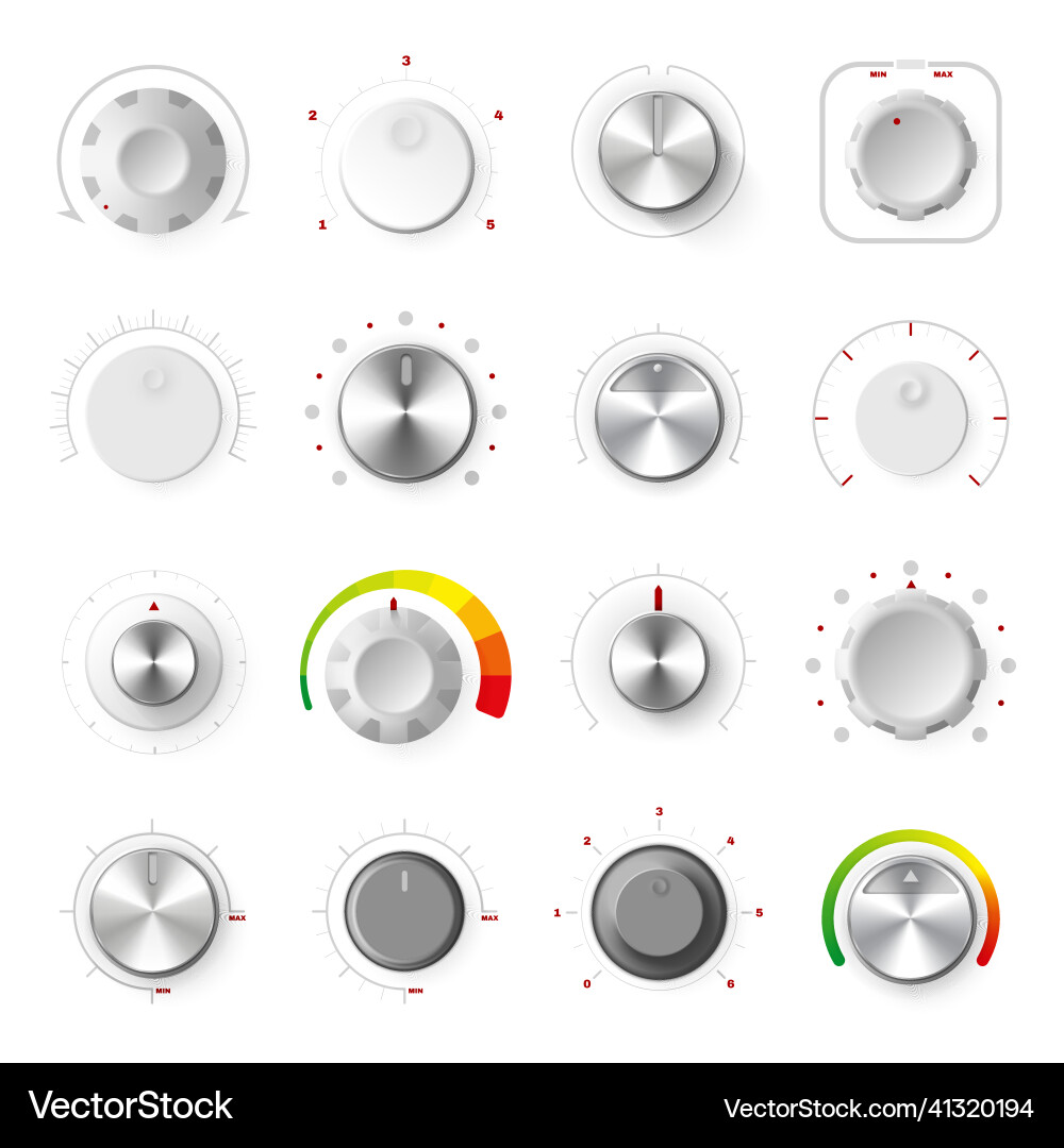 Round adjustment dial realistic set Round adjustment dial realistic set vector image