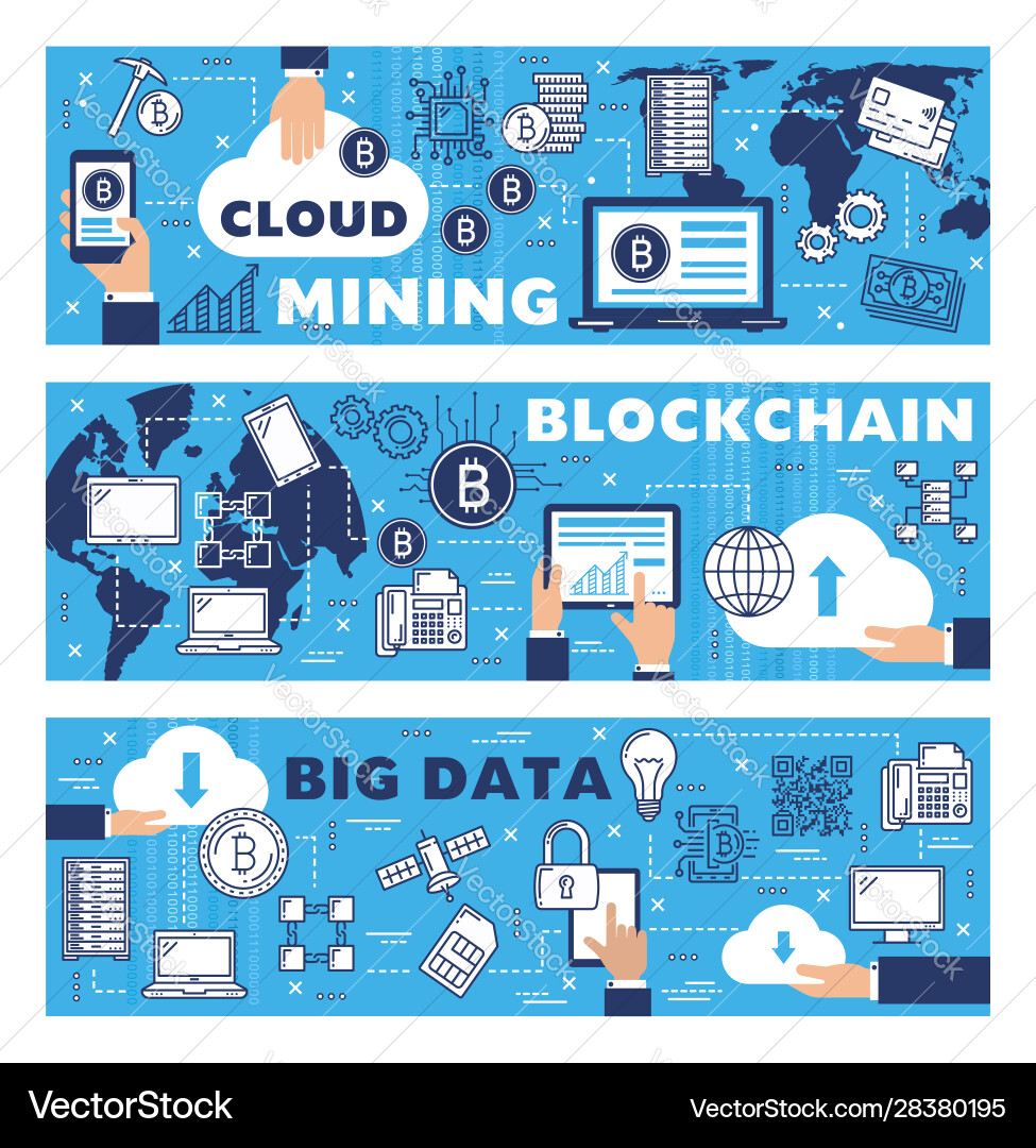 Big data cloud cryptocurrency mining blockchain – Royalty-Free Vector |  VectorStock