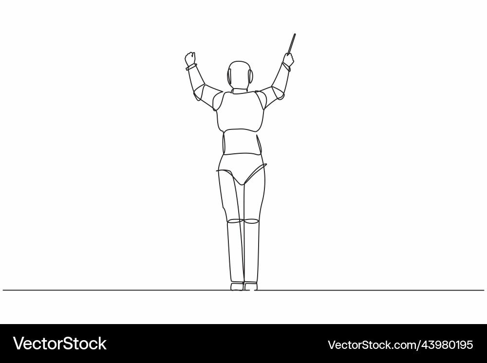 Continuous one line drawing back view of robot Vector Image