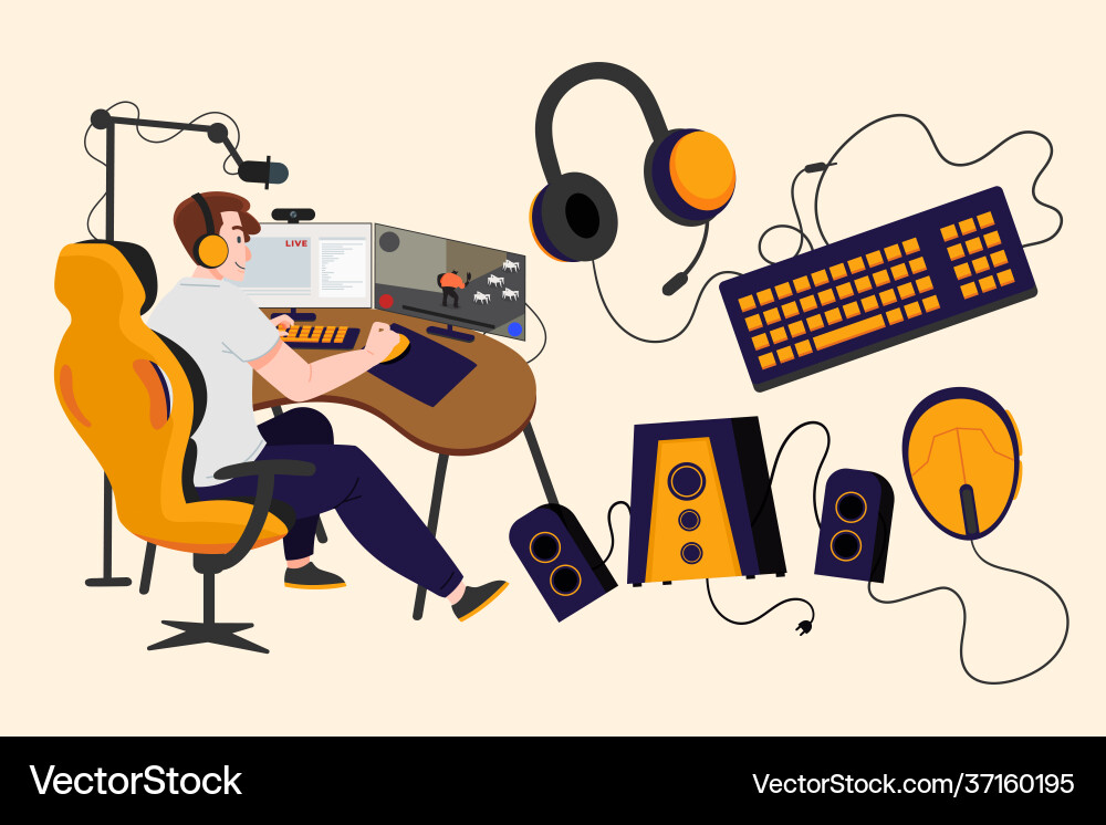 Flat game streamer elements set Flat game streamer elements set Vector Image